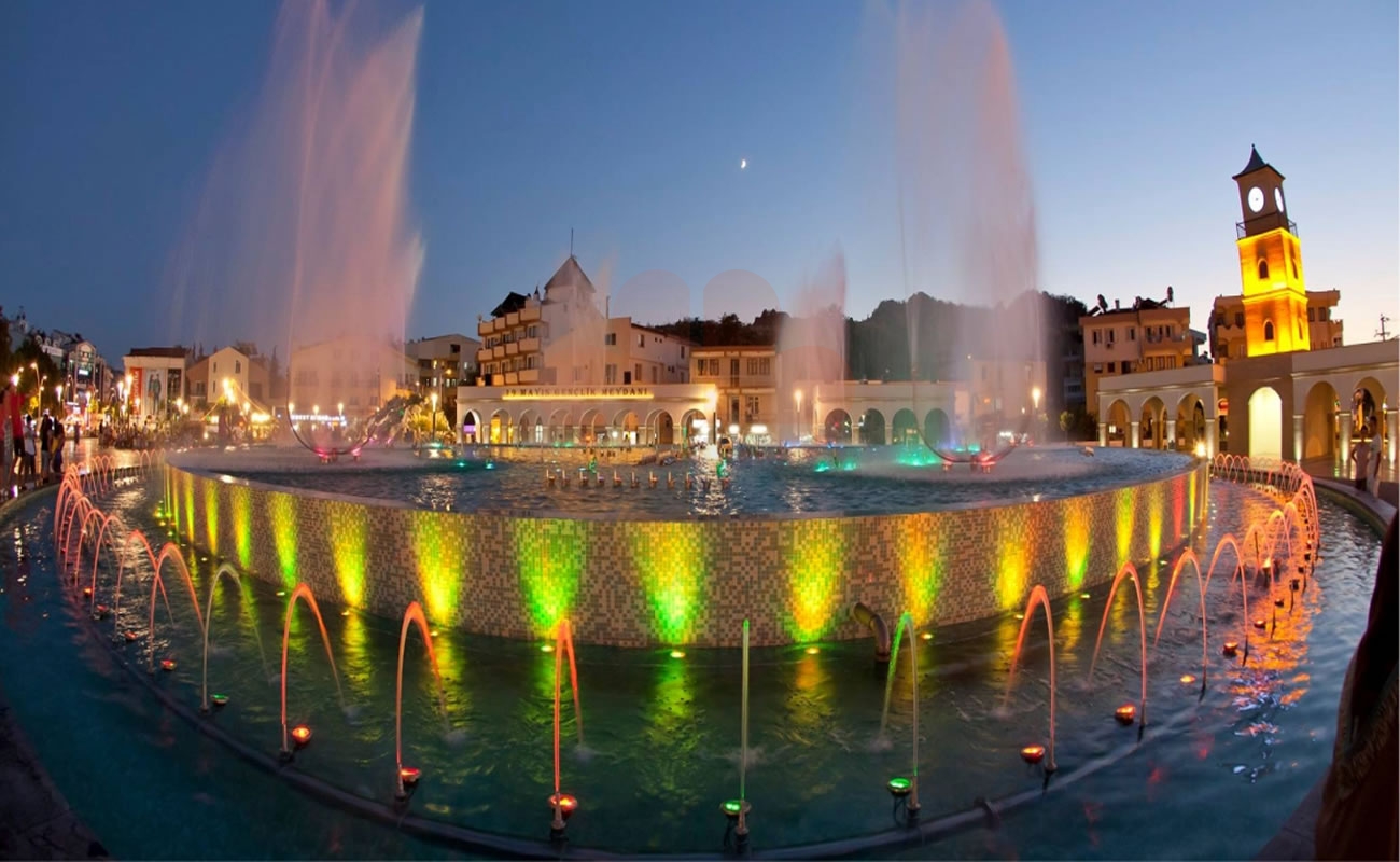 Music fountain and light show going on in marmaris